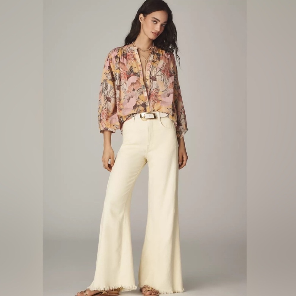 NWT! Anthro Yellow The Adi Linen Mid-Rise Flare Pants by Pilcro - 32 TALL 🎢